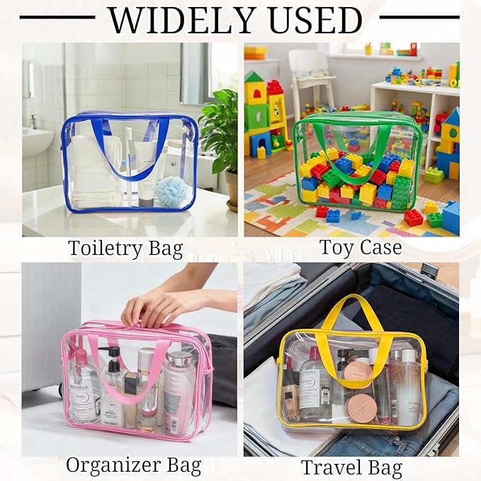 YOQIVEXU 4 Packs Large Clear Toiletry Bag, Waterproof Clear Makeup Cosmetic Organizer Bags with Handle, Transparent Handbag with Zipper for Travel Airport Airline Vacation