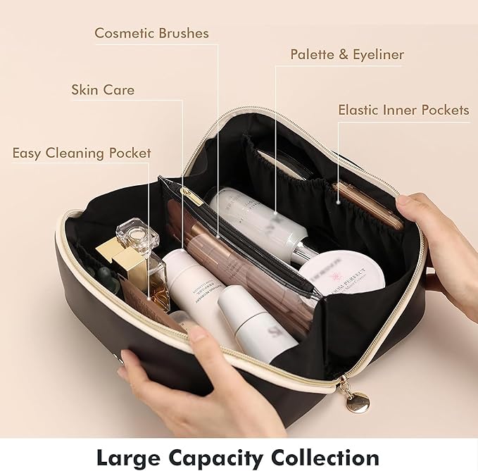 Prite Makeup Bag Travel Toiletry Bag Open Flat Cosmetic Organizer for Women