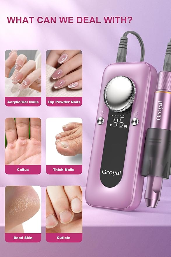 Electric Nail Drill Professional 45000RPM Cordless Electric Nail File Pink