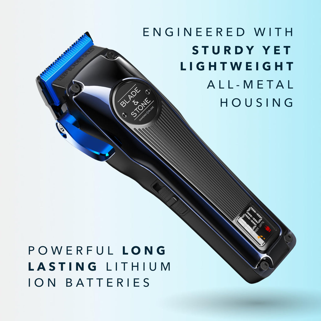 Blade & Stone™ Professional Barber Hair Clippers for Men PC801 Clipper | Diamond-S™ Blade | Micro-Gap Tech | Professional 7200 RPM Digital Motor, All-Metal, Cordless Clippers - Dark Night