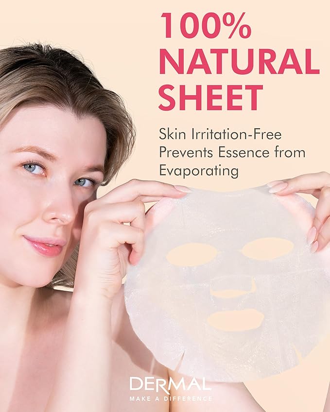 DERMAL Pomegranate Collagen Korean Facial Mask Sheet Pack of 10- Revitalizing, Vibrant Skin, Elasticity - Hypoallergenic Skin Friendly Sheet