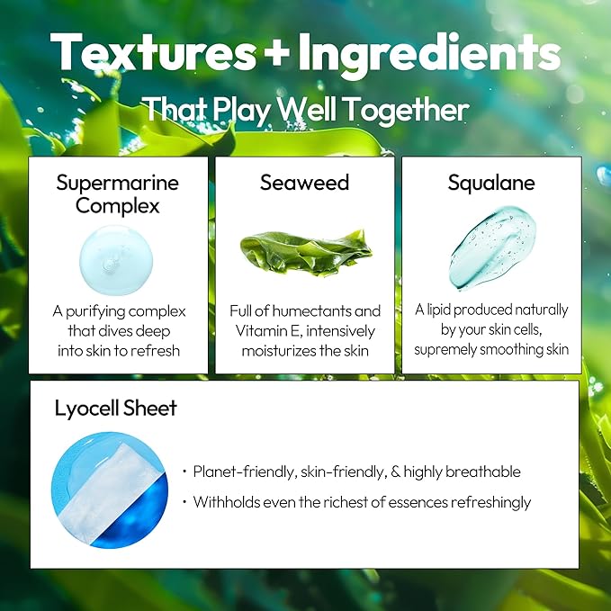LAPCOS K Beauty Seaweed Sheet - Purifying & Hydrating Face Mask (Pack of 5)