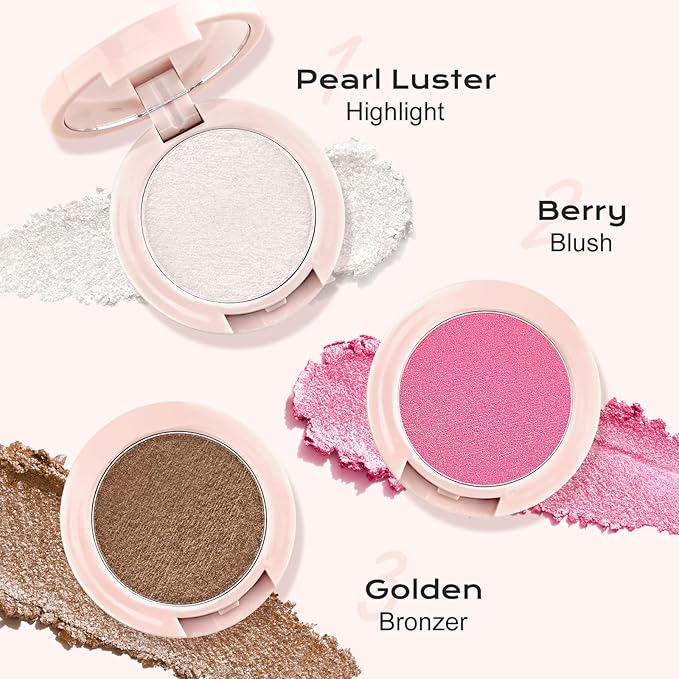 Color Nymph All in One Contour Palette with Blush & Highlighter, 3-in-1 Mini Makeup Palette with Mirror, Travel-Friendly MakeUp Kit, Vegan & Cruelty-Free - Starlit Glow