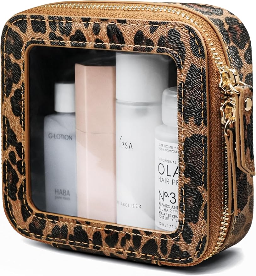 Small Makeup Bag Clear Mini Pouch Cosmetic Case Travel Leopard Make Up Bag for Purse Accessories Cheetah Print Travel Clear Case for Car Essentials Women Cute Leather Little Cosmetic Pouch with Zipper