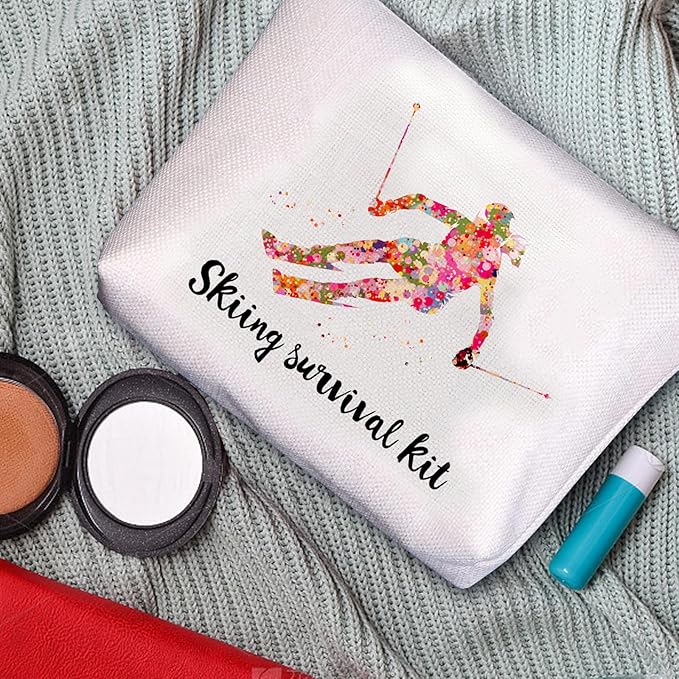 JEFBFBWE Skiing Survival Kit Ski Themed Makeup Bag - Essential for Skiing Survival Fashionable and Portable Beauty Storage Bag Gifts for Skiers Women