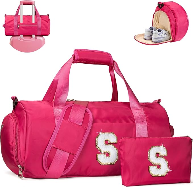 Vogewood Initial Gifts for Teens, Girls Travel Duffle Bag with Makeup Pouch