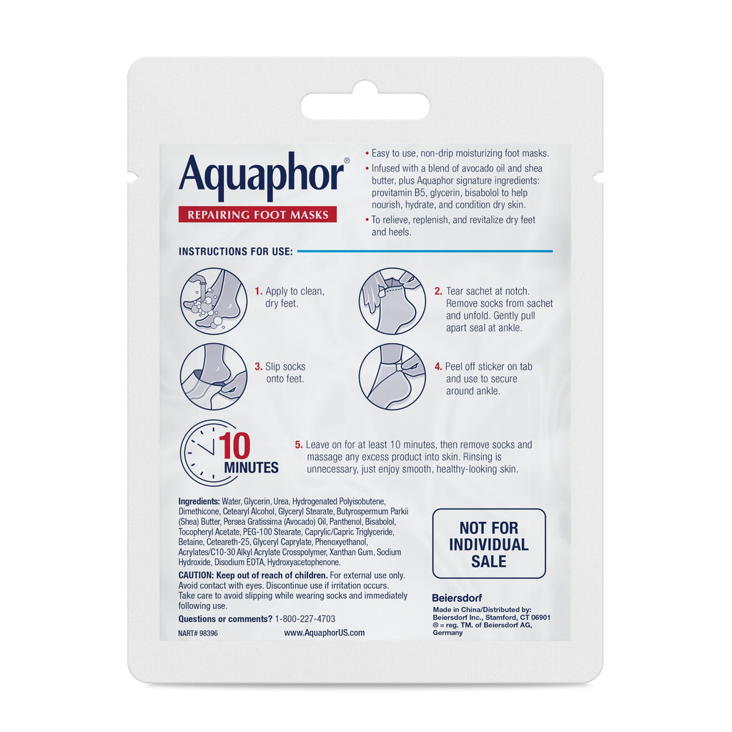 Aquaphor Advanced Therapy Repairing Foot Masks, 6 Masks x 0.7 FL OZ