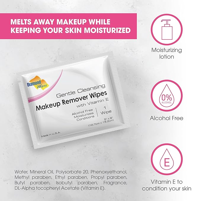 Diamond Wipes Face Cleansing & Waterproof Makeup Remover Wipes, 250 Count