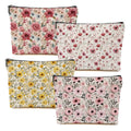 DHKG 4 Packs Watercolor Pink Yellow Flowers Makeup Bag Floral Cosmetic Bag Friend Friendship Gifts for Women Girls Bestie Botanical Travel Organizer Zipper Pouch Christmas Thanksgiving Birthday Gifts