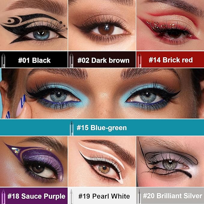 Meilury 7 Colorful Eyeliner Pen Set, Eye Shadow Pencil, Pearl Eyeliner Kit Metallic Glitter Colored Eye liner for Women Eye&Lip Liner Professional Waterproof Eye Makeup (7PCS A)