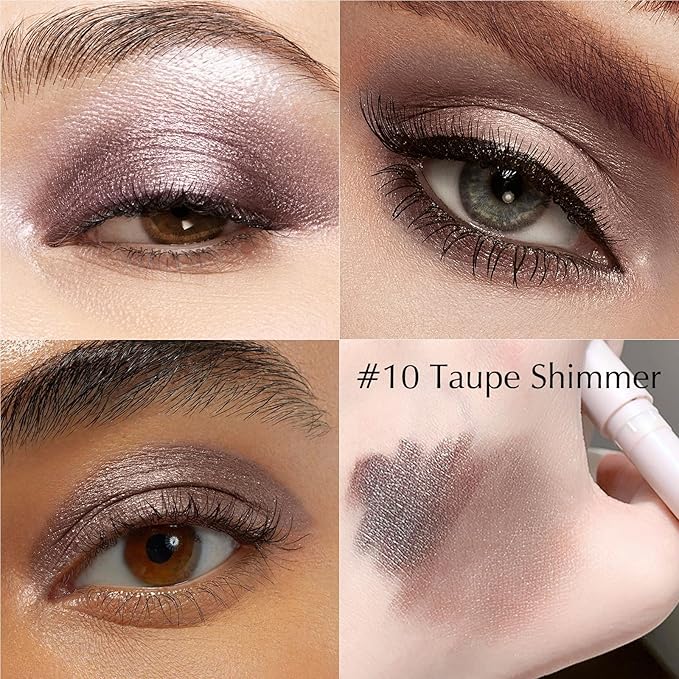 Wugbc Taupe Shimmer Eyeshadow Stick, Cream Eyeshadow Long-Lasting Crease-Proof Neutral Glitter Eye Shadow Eyeliner Pencil High Pigmented Highlighter Makeup with Blending Brush & Built-in Sharpener