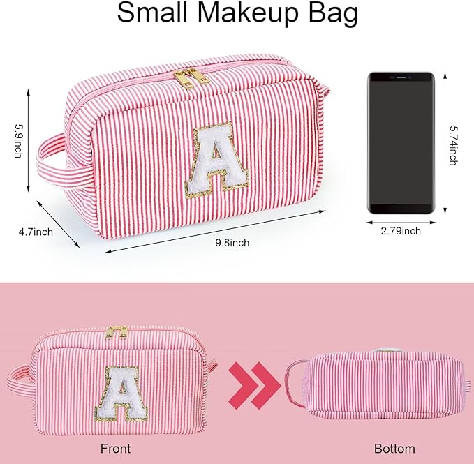 YOOLIFE Pink Cosmetic Travel Makeup Bag - Monogram Cute Initial Makeup Bags Cosmetic Toiletry Pouch Make Up Case for Women Her Best Friend Friendship Teacher, Personalized Birthday Gifts for Women V
