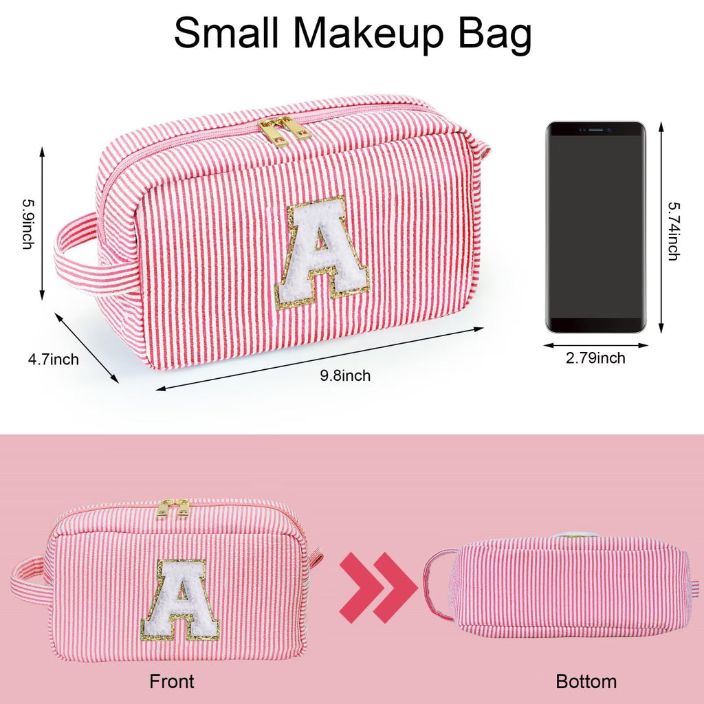 YOOLIFE Birthday Gifts for 6 7 8 9 10 11 12 13 14 15 Year Old Teen Girl - Initial Makeup Bag Letter Toiletry Pouch Cosmetic Case, Personalized Teen Girl Gifts Trendy Stuff Party Favor, Pink D