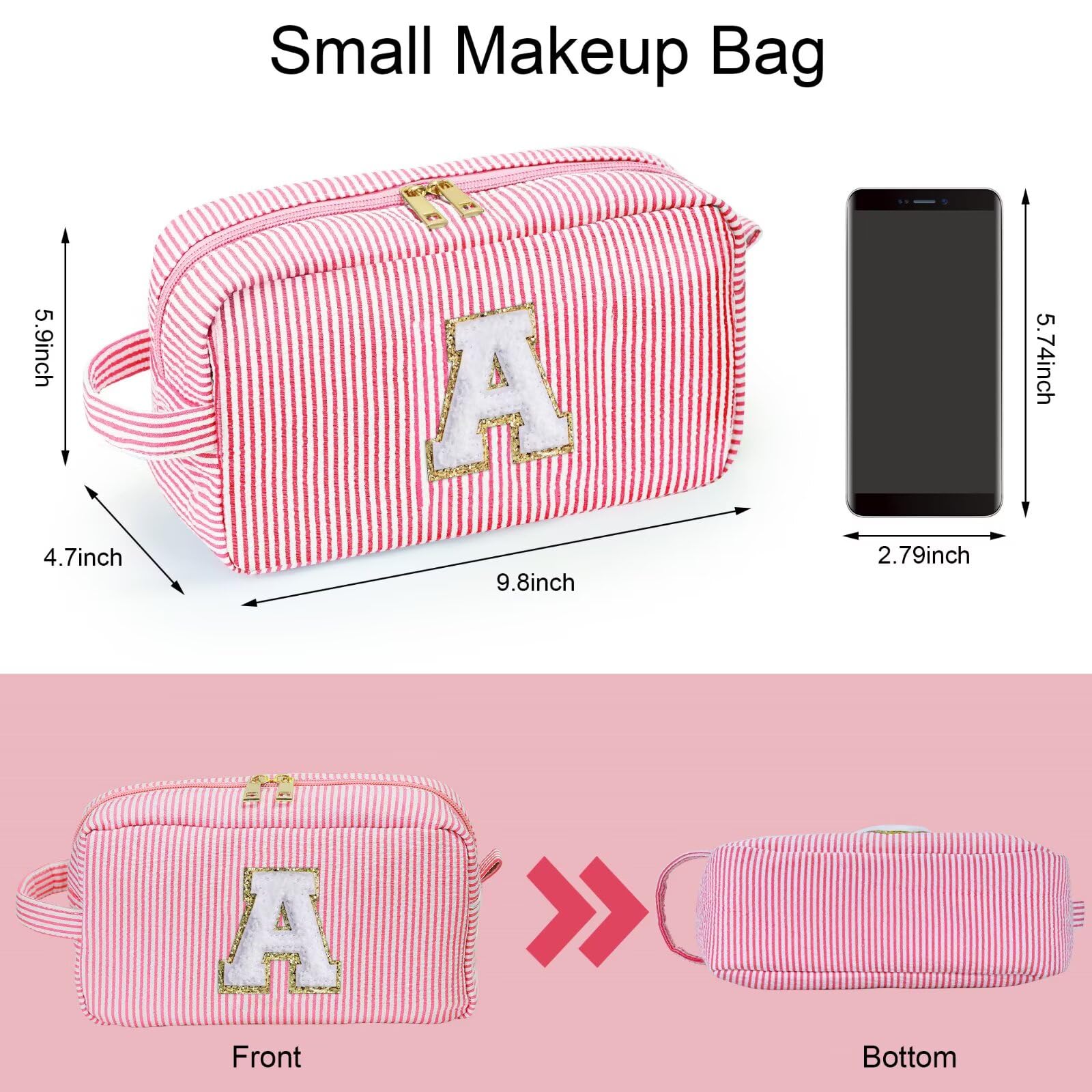 YOOLIFE Initial Cosmetic Bag for Women - Monogram Cute Makeup Bag Cosmetic Case Toiletry Pouch for Women Her Best Friend Sister Teacher, Personalized Birthday Gifts for Women, Pink P