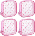 Sinzip 4 Pieces Mini Zipper Nylon Mesh Pouch, Mesh Cosmetic Bags Makeup Bags, Multipurpose Travel Toiletry Bags for Office Supplies and Travel Accessories (Heart Print-Pink, S)