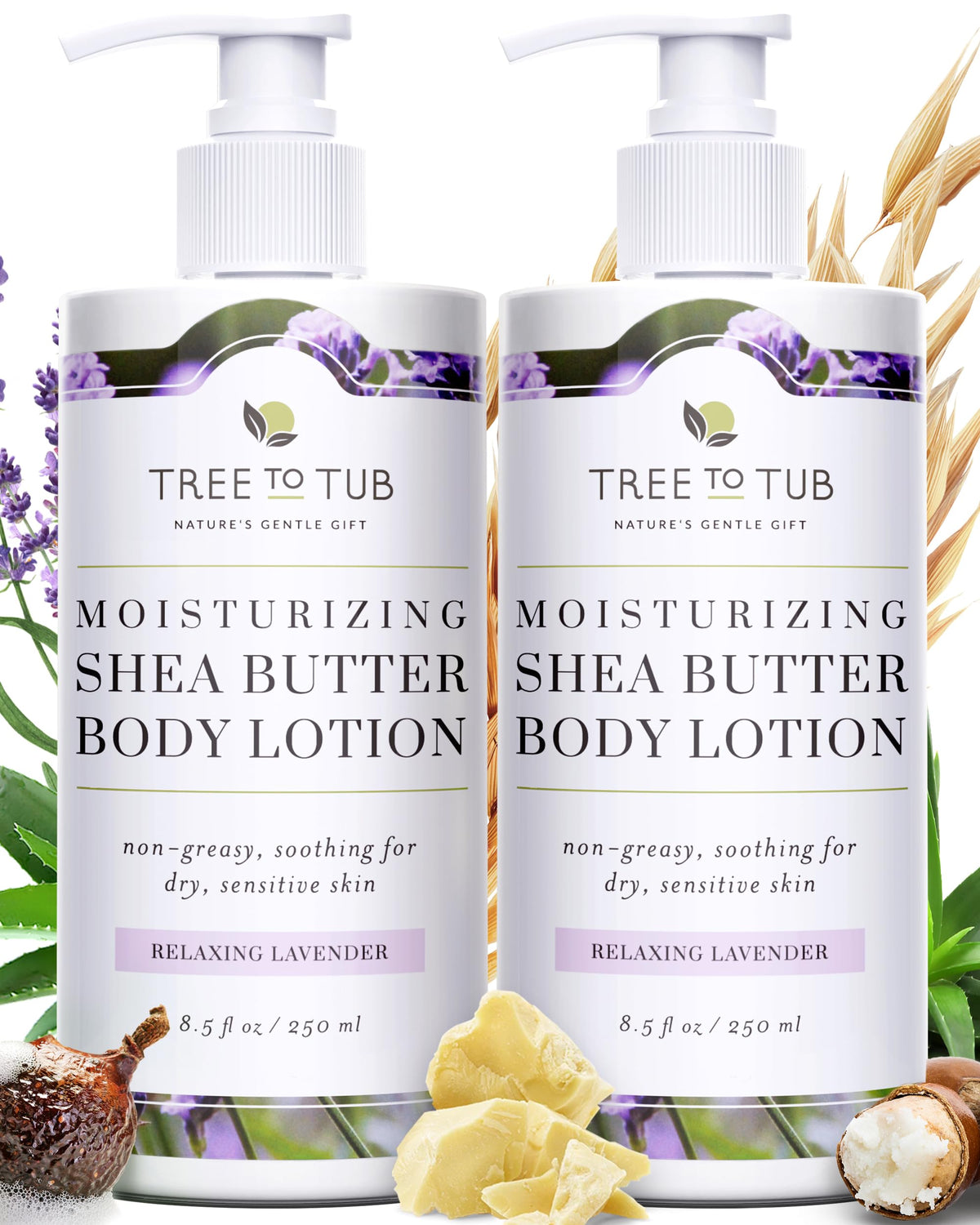 Tree To Tub Cocoa Butter Lotion for Sensitive Skin - Moisturizing Shea Butter Lotion for Extremely Dry Skin for Women & Men - Lemongrass & Coconut Body Cream w/Organic Aloe Vera, Colloidal Oatmeal