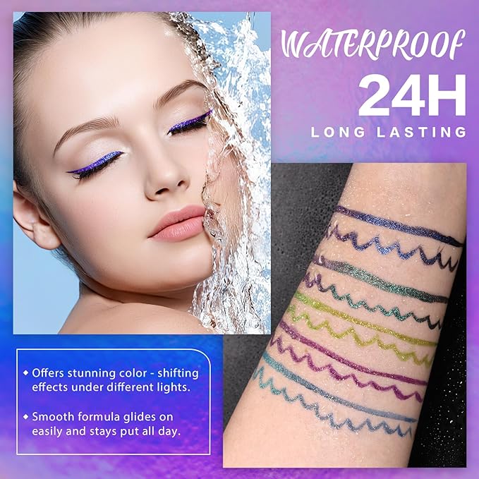 SUSIKEKI Chameleon Metallic Duochrome Liquid Eyeliner, Color Shifting Shimmery Eye Liner, Duo-color Waterproof Long Lasting Glitter Eye Makeup Pen Eyeliners (Aurora Glow)