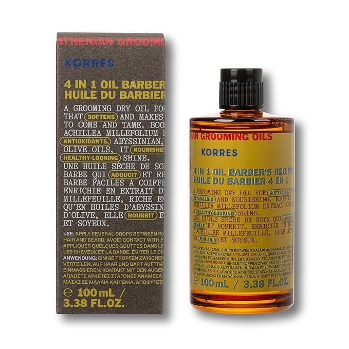 KORRES Athenian Grooming 4-in-1 Men’s Care Oil, Vegan Dry Oil, 3.38 Fl Oz