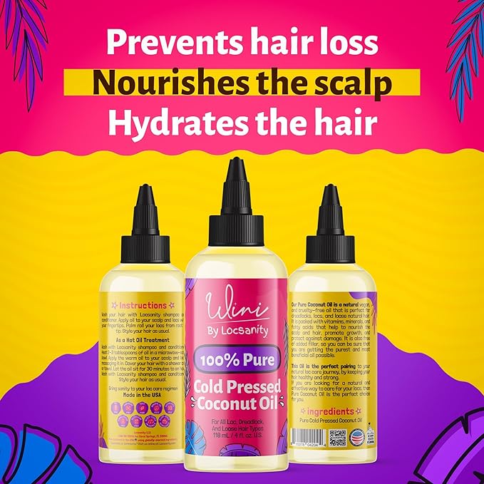 Locsanity Wini Pure 100% Cold Pressed Coconut Oil for Hair and Skin | Non-GMO | 4 fl oz: Moisturizing Oil for Hair Care, Skin Hydration, Nail Care & Relaxing Massage