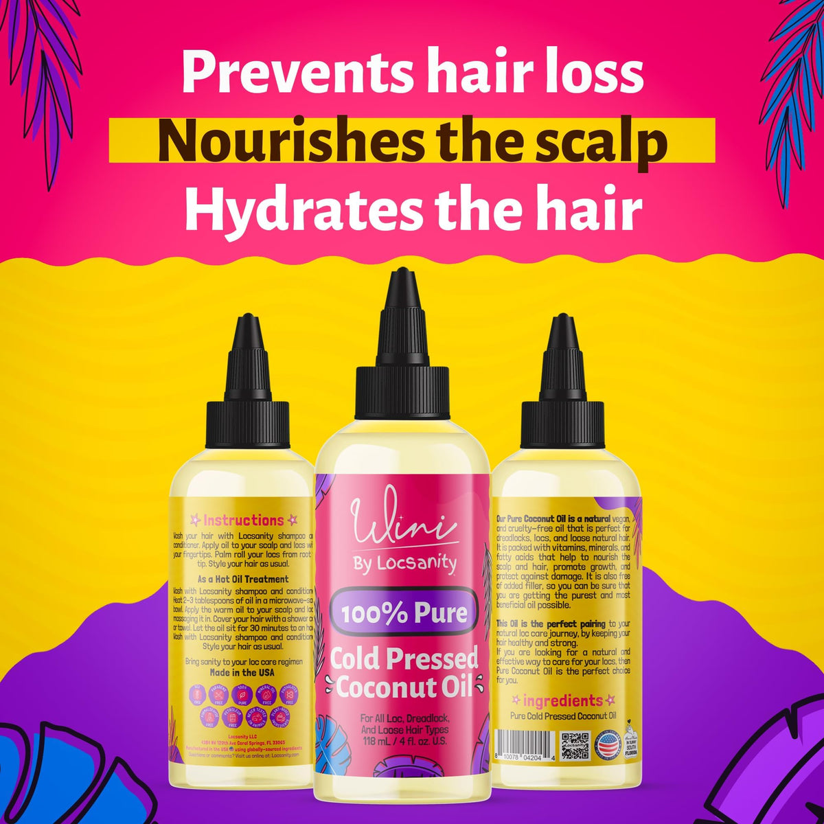 Locsanity Wini Pure 100% Cold Pressed Organic Argan Oil for Hair and Body | Non-GMO | 4 fl oz: Moisturizing Oil for Hair Growth, Skin Hydration, Nail Care & Frizz Control