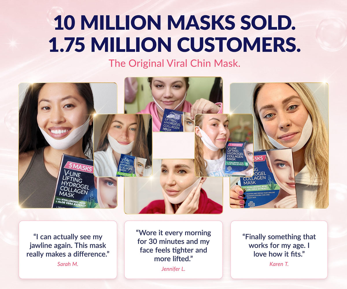 Stylia V Line Lifting Collagen Mask - Lift, Firm & Contour Jawline - Tightening Double Chin Strap with Hyaluronic Acid & Aloe - Neck Tightening and Lifting Mask - Jawline Shaper Face Lift Tape (5PC)