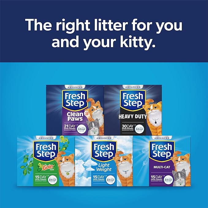 Fresh Step Heavy Duty Odor Block Advanced Multi Cat Clumping Litter with Febreze, 17.5 lb (Package May Vary)