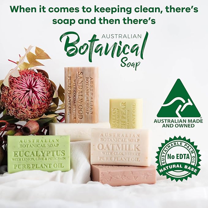 Australian Botanical Soap, 6.6 OZ, Coconut and Lime Oil, Triple Milled Bars made with a Natural Soap Base and Enriched with Organic Shea Butter, Pack of 8