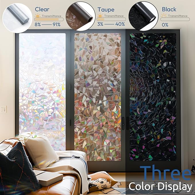 rabbitgoo Rainbow Window Privacy Film, Stained Cling, Brown, 23.6" x 157.4"