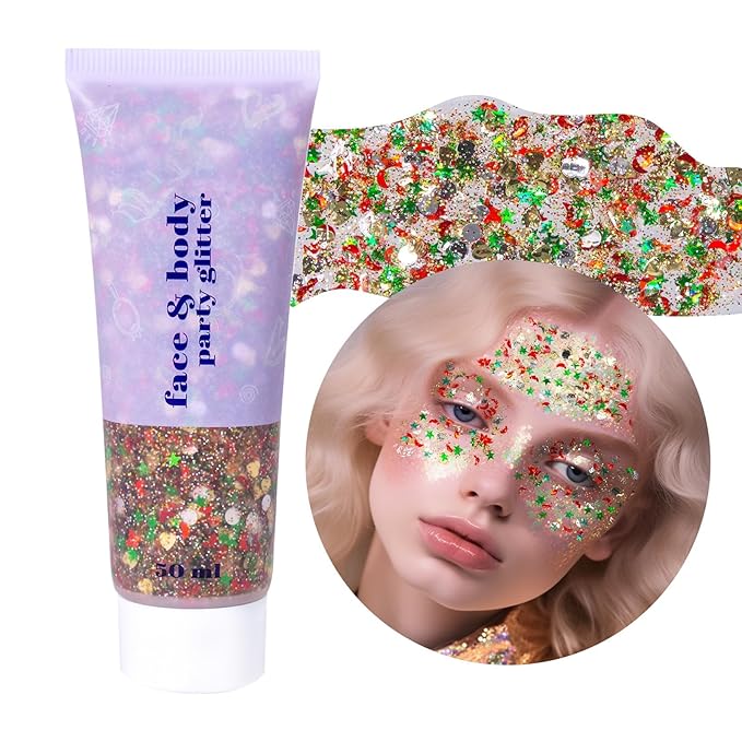 DAGEDA Christmas Body Glitter Gel,Sparkly Face Hair Glitter Makeup