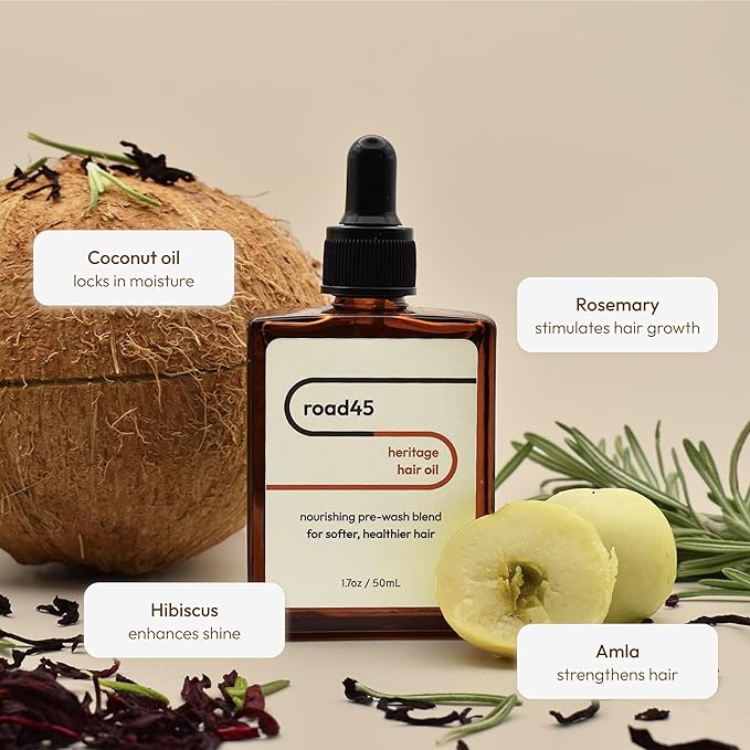 road45 Heritage Hair Oil | Nourishing prewash blend | For dry, damaged, or frizzy hair | 100% Organic ayurvedic formula | Rosemary infused