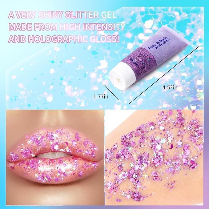 DAGEDA Purple Body Glitter Gel,Sparkly Hair Face Glitter Makeup Accessories