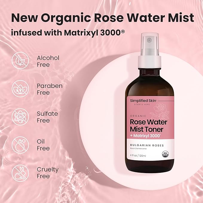 Simplified Skin Rose Water Spray for Face with Matrixyl 3000 & Glycerin