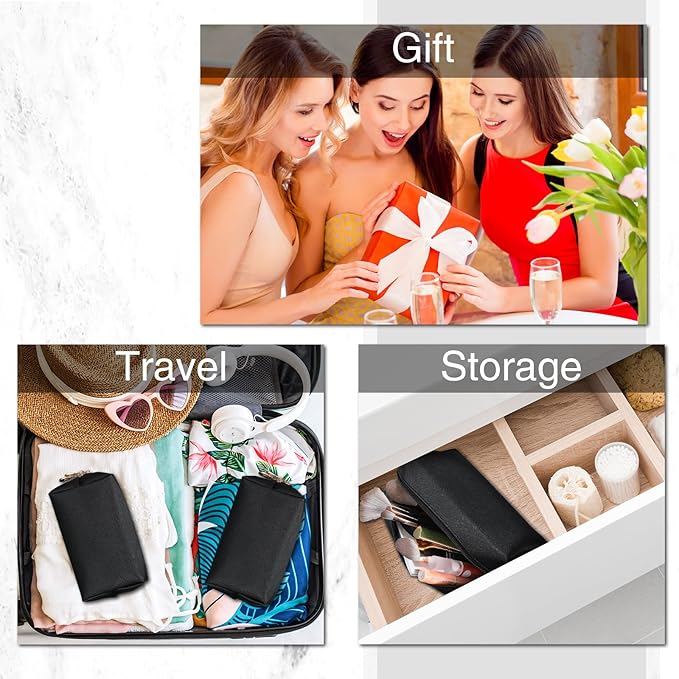 Sanwuta 9 Pcs Makeup Bags Bulk Bridesmaid Proposal Gifts Cosmetic Bags Preppy PU Leather Double Zipper Toiletry Pouch Portable Travel Organizer Case for Women Bachelorette Gift(Black)