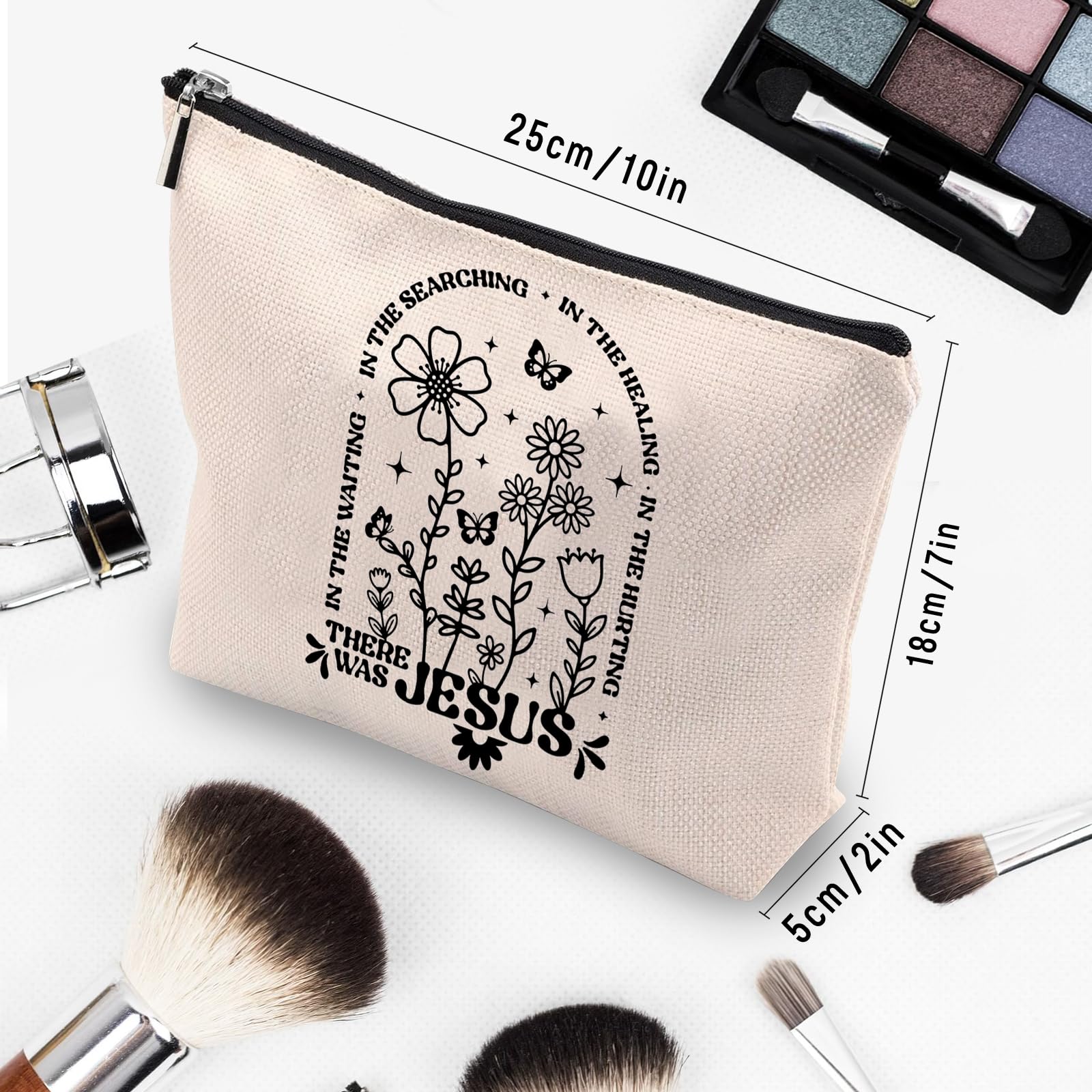 CEASQVAA Boho Floral Christian Makeup Bag, Christian Gifts for Women, Bible Stuff Prayer Supplies, There Was Jesus Cosmetic Bag Pouch