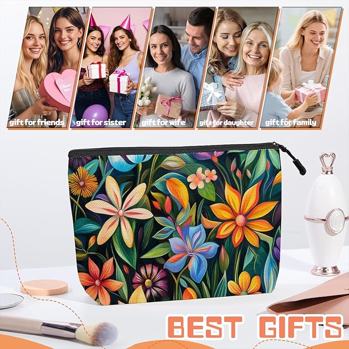 Scribesense Cosmetic Bags Travel Makeup Toilet Case Waterproof Pouch for Women Girls 6.7X9.45inches - Color - Rich Painting of Diverse Flowers