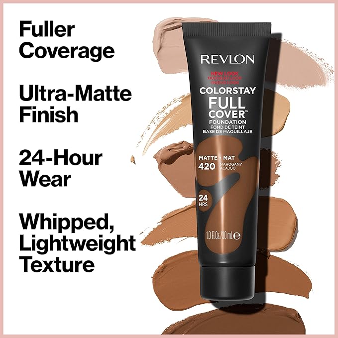 Revlon ColorStay Full Cover Longwear Matte Foundation, Heat & Sweat Resistant Lightweight Face Makeup, 200 Nude, 1.0 fl oz
