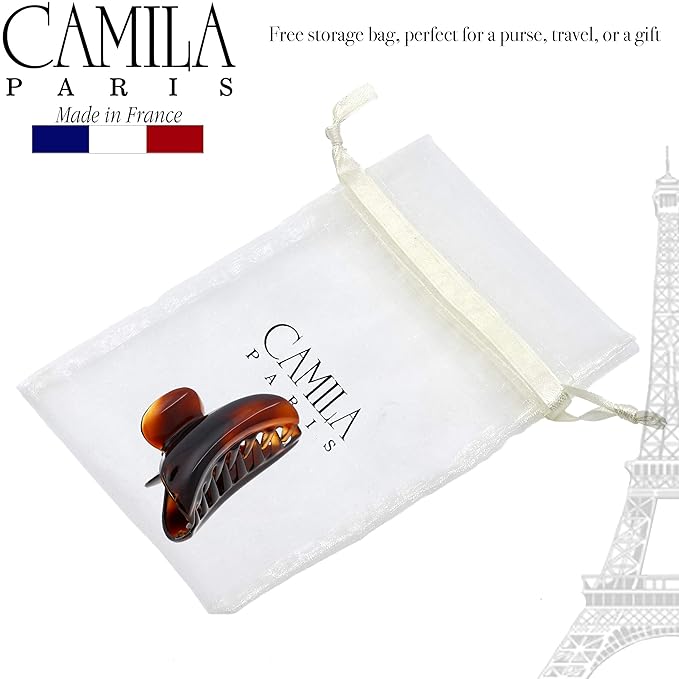 Camila Paris MP3 French Hair Clips for Women, 2.75" Medium Claw Clips for Thick Hair, Tortoise Shell Claw Clip, Strong Hold No Slip Accessories Clip for Women, Made in France