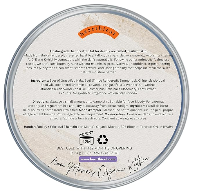 Hearthical Halal Grass Fed Beef Tallow For Skin – 70g Organic Beef Tallow Moisturizer – Beef Tallow Face Moisturizer & Beef Tallow Face Cream – Pure Beef Tallow Balm with Lavender & Cedarwood