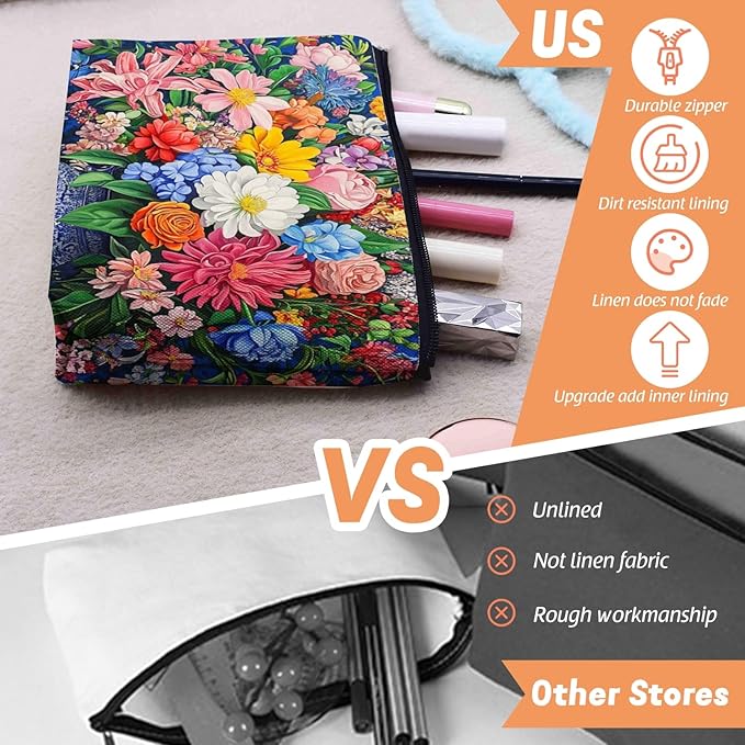 Scribesense Cosmetic Bags Travel Makeup Toilet Case Waterproof Pouch for Women Girls 6.7X9.45inches - Bouquet of Flowers