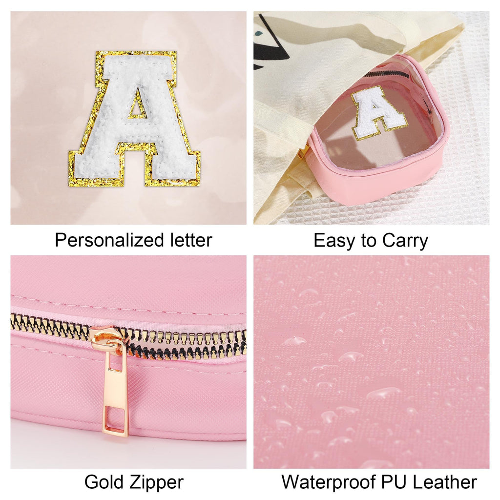 YOOLIFE Initial Make Up Bag Travel Toiletry Bag, Clear Makeup Bag Preppy Cosmetic Bags Organizer Travel Essentials Gifts for Women Teen Girlfriend Teacher Mom Birthday Mothers Day Gifts