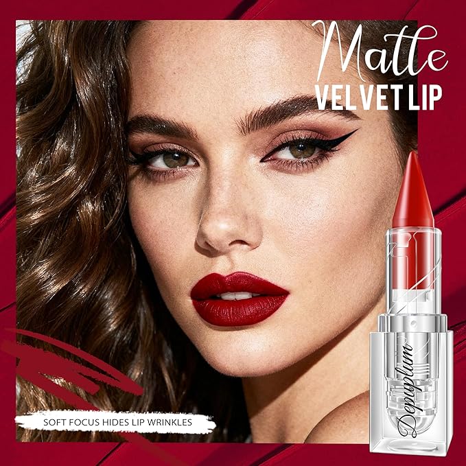 Depuplum Dark Red Lipstick Gradient Matte Lip Liner Combo for Women