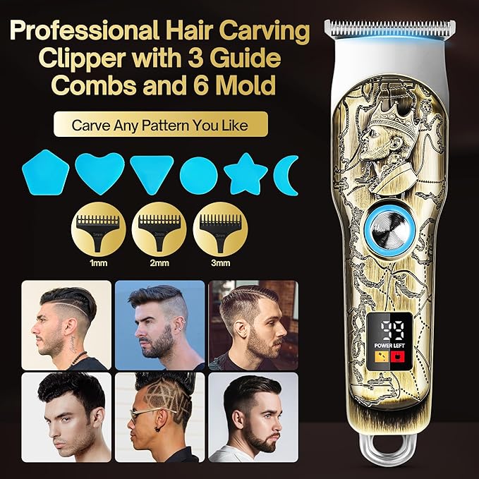 INTRO WILD Professional Hair Clippers for Men Clippers and Trimmers Set, Cordless Hair Clippers, Haircutting Machine with Led Display for Barber Mens Grooming Kit