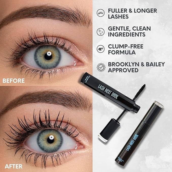 Lash Next Door Blackout Water Resistant Mascara by Brooklyn & Bailey – Volume and Length, Smudge Proof, No Clump Eye Makeup for Women (2-Pack, 0.39 oz Each)