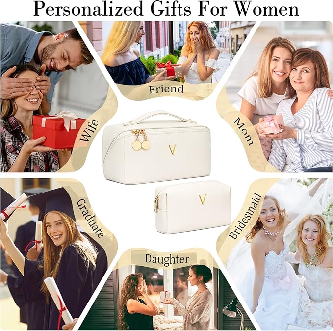 CLOUDWINGS Initial Makeup Bag Personalized Gift for Women Teen Girls