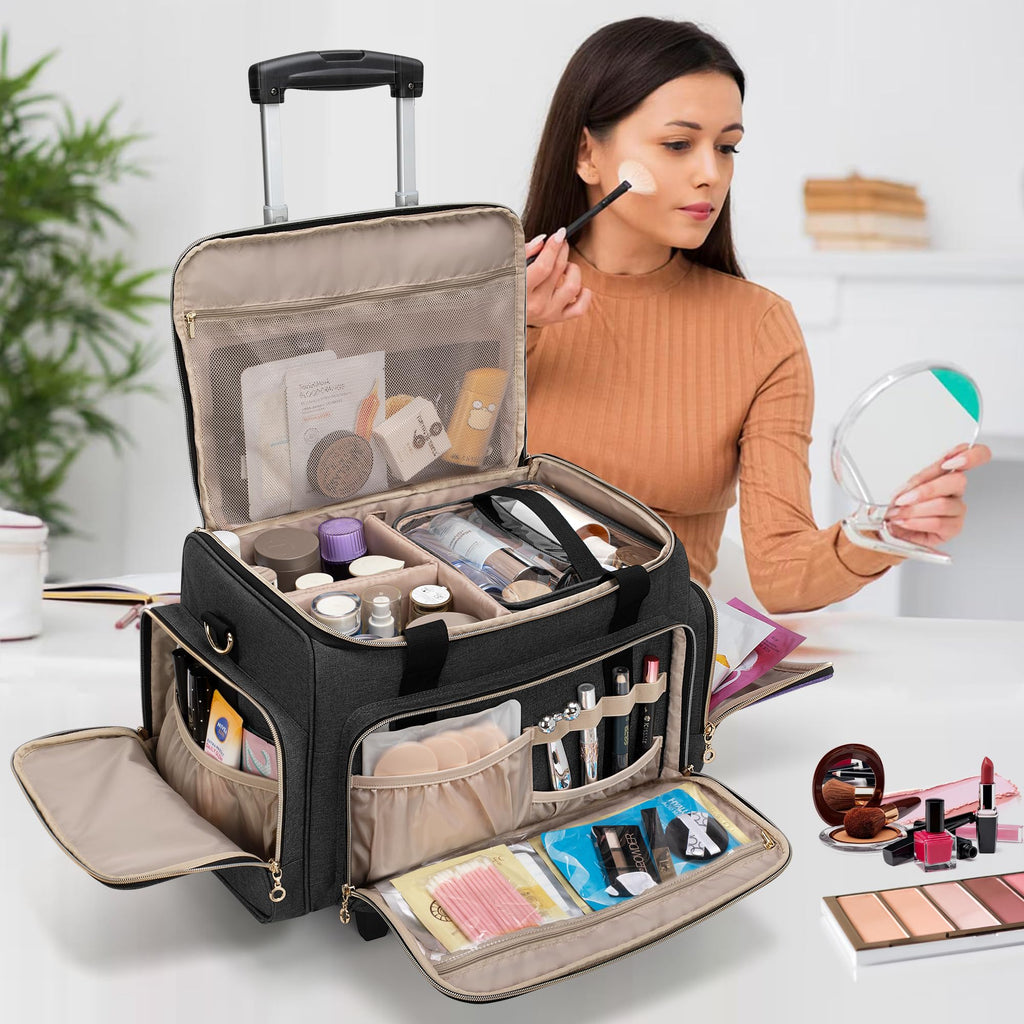 LUXJA Rolling Makeup Case with 3 Removable Makeup Bags and 1 Brush Holder