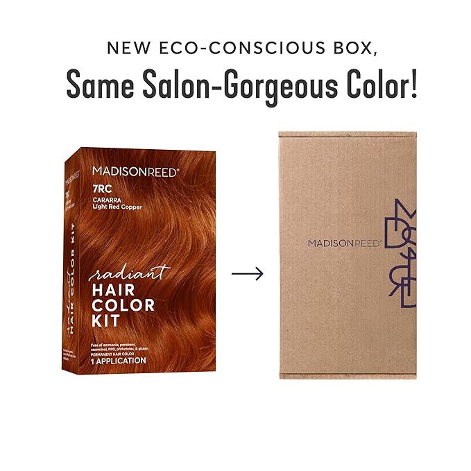 Madison Reed Radiant Hair Color Kit - 7RC Light Ginger Red with Copper Tones (Carrara Crimson), Vivid Color Permanent Hair Dye | PPD-Free & Ammonia-Free, 2 Pack
