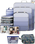 Veken 11 Set Compression Seting Cubes Garment Bags for Travel Essentials,Compressible Expandable Luggage Organizer Bags for Clothing,Space Saver Bags with Over 99 pcs of Mesh Holes(Dark Blue Floral)