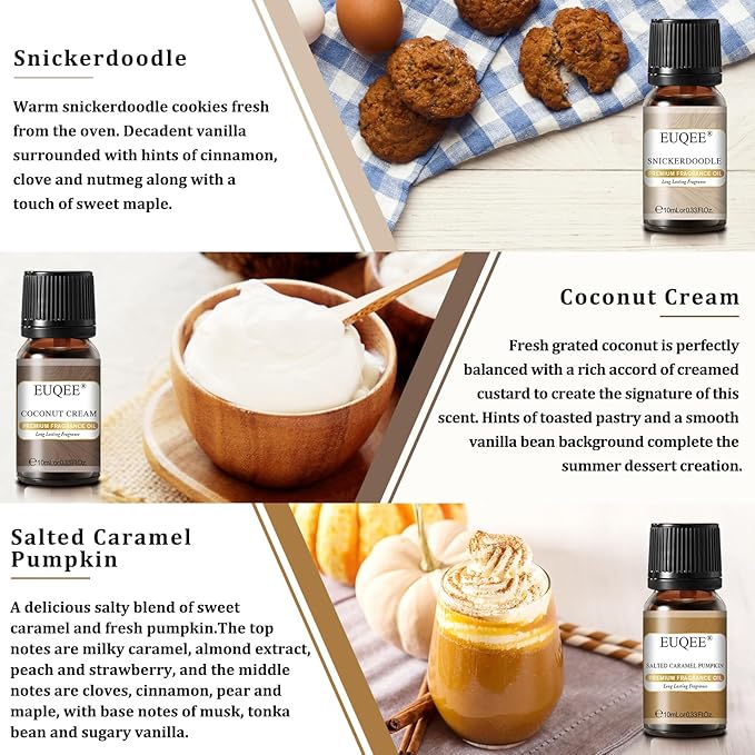 EUQEE 6PCS Premium Fragrance Oils for Homemade Bread for Candle Making