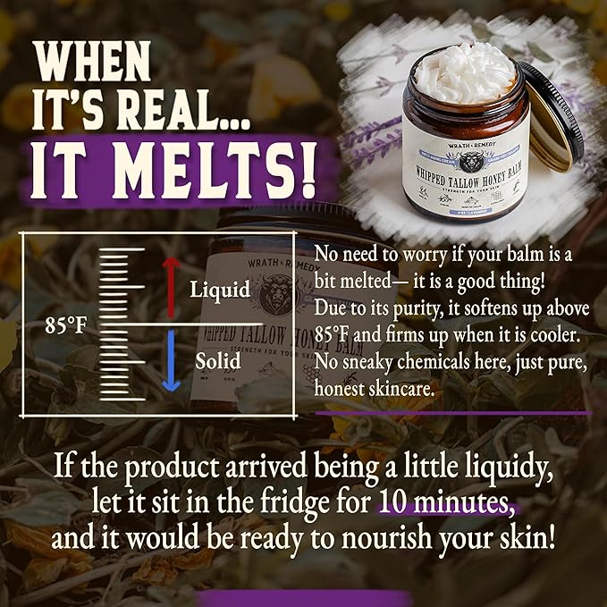 Organic Beef Tallow for Skin & Face - Whipped Honey Balm, Lavender (4 OZ)