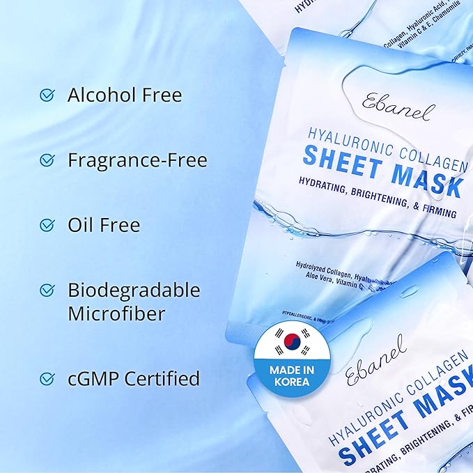 Ebanel 40-Pack Collagen Face Mask with Hyaluronic Acid, Vitamin C, Peptide